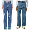 Jeans Designer Jeans de cintura alta de uma perna direta de letra de moda letra bordada de jeans