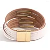 Bracelets porte-bonheur ALLYES mode Simple Wrap Bracelet en cuir pour femmes multicouche métal Tube croix mince bande large fête bijoux