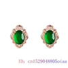 Kolczyki Dangle Jade for Women Green Ear Studs rzeźbione talizmany luksusowe kamienie biżuterii prezenty szlachetne naturalny urok 925 srebrny