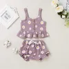 Completi di abbigliamento Estate Neonate Neonate Fiore stampato 2 pezzi Vestiti Set senza maniche Cotone Lino Increspato Pantaloncini Topsande Vestito infantile