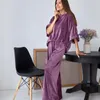 Women's Sleepwear Women's Women Velvet Pajama Sets Winter Warm Velour Loungewear O-neck Three Quarte Sleeve Top And Pants Nightwear