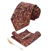 Papillon Design classico Foglie 8cm Cravatta di seta Retro Fashion Mens Fazzoletto Spilla Clip Set per uomo Business Wedding Gravata