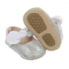 Athletic Shoes 2023 Fashion Casual Infant Baby Girl Bow Crib Soft Sole Glitter Heart Print Mary Jane Flats With Anti-Slip Bottom