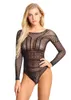 Women's Shapers Black Sexy Lingerie Jumpsuit Hollow Out Diamond Fishnet Tights