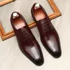 Italian Men Dress Shoes Genuine Calf Leather Black Brown Handmade Pointed Toe Lace-Up Brogue oxford Wedding Shoes For Men