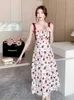 2023 femmes vacances d'été Rose Floral élégant Vestidos Vintage imprimé vacances plage robe de soirée femme France Camisole robe