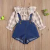 Clothing Sets 2Pcs Cute Newborn Baby Girls Casual Outfits Long Sleeve Ruffle Collar Plaid TopsandShort Suspender Pants Clothes