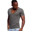 T-shirt da uomo T-shirt con scollo a V profondo per uomo Scollo a V basso T-shirt a V ampia T-shirt da uomo Canottiera invisibile Modello Scoop Hem Slim Fit Manica corta