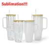 USA Warehouse 32oz 40oz Sublimation Glass Mug Clear Frosted Glass Wine Clistes Classes Grosts With Bamboo Wid and Straws US Stock
