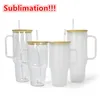 USA Warehouse 32oz 40oz Sublimation Glass Mugクリアフロストガラスワイングラス竹のふたとストローと一緒にグラスを飲む米国ストック