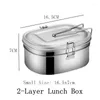 Servis uppsättningar 304 rostfritt stål lunchlåda rektangulär 2-skikt bento med lock student matsalar färskt matsal