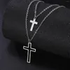 Collane con ciondolo Dreamtimes Croce in acciaio inossidabile Collana a doppio strato Chocker femminile Semplice lucentezza per le donne Nessuna dissolvenza