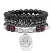 Strand Lotus Charm Bracelet Men Natural Stone Hematite Healing Volcanic Lava Labradorite Beads Buddha Bangles Jewelry