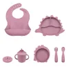 Tasses Vaisselles Ustensiles 6Pcs / Set Silicone Dsihes Assiette Bavoir Étanche Ensemble Bébé Alimentation Sucker Bol Bébé Vaisselle Sans BPA Fourchette Cuillère Sippy Tasse Vaisselle 230530