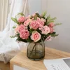 Decorative Flowers Artificial 5 Heads Silk Rose Peony Fake Plant Simulation Flannel Flower Home Party Wedding Decoration Bridal Bouquet