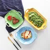 Plates Japanese Solid Dot Square Rectangle Ceramic Dinner Plate Round Double Ears Anti-heat Cheese Baking Salad Fruit Dish Tray