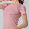 Kobieta damska panie luźne fitness T-shirt z krótkim rękawem Szybki suszący fitness Top Sports Tee Running Dance Short Rleeve Gym Sports O-Neck J2305