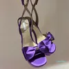 Sandálias de fivela com gravata borboleta para mulheres Designer de cetim Transparente PVC Sapatos de salto plataforma 14 cm de salto alto feminino Festa de casamento Roman