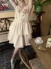 2023 Summer New Women Korean Fashion Sweet Ruffles Sukienka do ciasta Vintage Floral Femil Lose Mini Sukienka