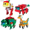 Anime Manga 9pcs/set Min Gogo Dino Deformation Robot to Dinosaur Toy Action Figures Transformation Car Airplane Motorboat Crane toys L230522