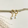 Kolczyki obręcze Rachelz francuskie vintage perłowe wisiorek wisiorek środki stal nierdzewna dla kobiet 18 -karatowa złota biżuteria