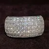 Anillos de mujer brillantes de circonia cúbica pavimentada de lujo para boda, anillo ancho de Color plateado de alta calidad, joyería de moda para fiesta de compromiso