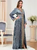 女性のためのエスニック衣類アバヤ花柄の刺繍モロッコのカフタンベルト長袖豪華なベルベットスプリットヘムスリムAラインパーティードレス230529