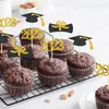 Fournitures de fête 12pcs Bachelor Cap Cupcake Topper Congrasts Grad Paper Cake Toppers Félicitation Classe de 2023 Graduate Party Decoration