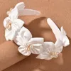 Haarclips Fashion Satin Flower Wedding Headbands Bridal Hairband Tiara Pearls Headpiece Women Party Prom Accessories Sieraden Diadeema