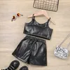 Kleidung Sets Kleinkind Baby Mädchen Outfit Set Kinder Sommer Neue Mädchen Anzug Leder Hosen Kurzarm Frauen