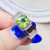 Кластерные кольца Мужчины кольцо естественного настоящего зеленого печи по перидоту 925 стерлинговое серебро 7 7 мм 1,8 -е дженетворе