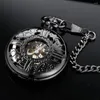 Pocket Watches Black Gear Star Hollow Carving Mechanical Watch Commemorative Pendant Clock Gift With Fob Chain Antique Timer