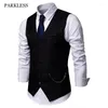 Men's Vests Mens Formal Suit Vest Casual Chain Solid Color Business Slim Gilet Homme Costume Waistcoat For Wedding Groomsmen Sleeveless