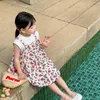 Girl Dresses Girls Dresssleeveless Fashion White Solid Tees and Floral Dress Two Piece Set Korean version 2023 Playful Sweet