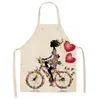 Bricolage dame maison chasuble cuisine coton lin lavable tabliers fleurs vélo imprimé Daidle à lacets femmes accessoires de cuisine nouveau