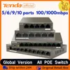 Routers Tenda Poe Switch Gigabit Ethernet Switch 5/6/9/10Ports 100Mbps/1000 Mbps Netwerk POE -schakelaar voor IP -camera/draadloze AP/CCTV -camera