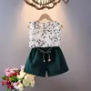 Kläder sätter flickor Nya sommar ärmlös t-shirtandavtryck kjol 2st för barn babykläder kläder