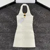 Hollow Halter Dress Womens Knitted Tank Skirt Gold Metal Logo Dresses Ladies Clothing Two Colors