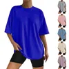 Blusas femininas plus size cor sólida cor solta camisetas verão o pescoço de manga curta pullovers feminino fitness executando o topo de pulôver casual