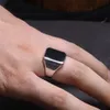 Solitaire Ring Real Solid 925 Sterling Silver Ring Simple For Men With Black Square Flat Gel Stone High Polishing Middle East Turkish Jewelry 230529