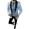Men's Suits Wedding Suit For Men Classic White Blazer With Black Satin Lapel Tuxedo Groom Wear Slim Fit Costume Homme 3 Piece Male Sets