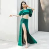 Stage Wear Belly Dance Costume Set For Women Senior Stones Flower Top Long Skirt 2pcs Training Suit Female Oriental Outfit