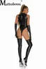 Sexy Set Donna PU Faux Leather Latex Body + Guanti + Calza Sexy High Cut Lingerie Sexy Collant Catsuit One Piece Perizoma Stage Wear T230530