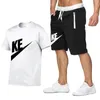 2-stycken Set T-shirt Shorts Summer Brand Jogging Suit Letter Outfits Solid Color Sportswear