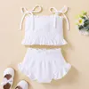 Ensembles de vêtements nouveau-né enfants bébé fille vêtements d'été courts 2023 sangle froncé couleur unie hauts Shorts articles à