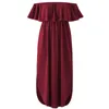 Casual Dresses Womens Off the Shoulder Ruffle Party Side Split Beach Maxi Dress with Lotus Leaf for Women