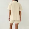 Moda feminina Moda Mulheres Duas peças Termam a manga curta Botão de colarinho de colarinho shorts Pijamas femininos de algodão combinando conjuntos