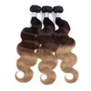 Maleisische Maagd Haar Dubbele Inslagen Met 13X4 Kant Frontale Gratis Deel 1B/4/27 Drie Tonen Kleur Body Wave 10-30inch