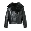 Women's Leather 2023 Genuine Sheepskin Shearling Coats Women Real Jacket Thick Warm Winter Stand Collar Crop MH5173L