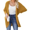 Women's Knits Long Sleeve Two Pockets Waffle Open Stitch Knitted Jacket Autumn Winter Casual Solid Color Mid-Length Cardigan Female